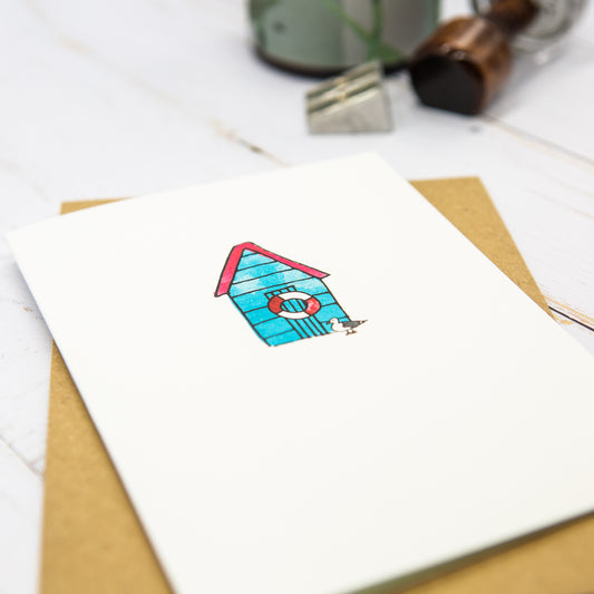 Blue Beach Hut Card